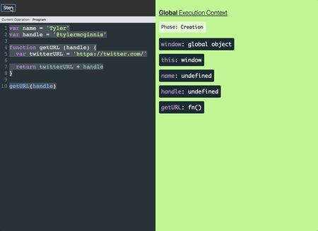 Execution Context with local variables and an argument